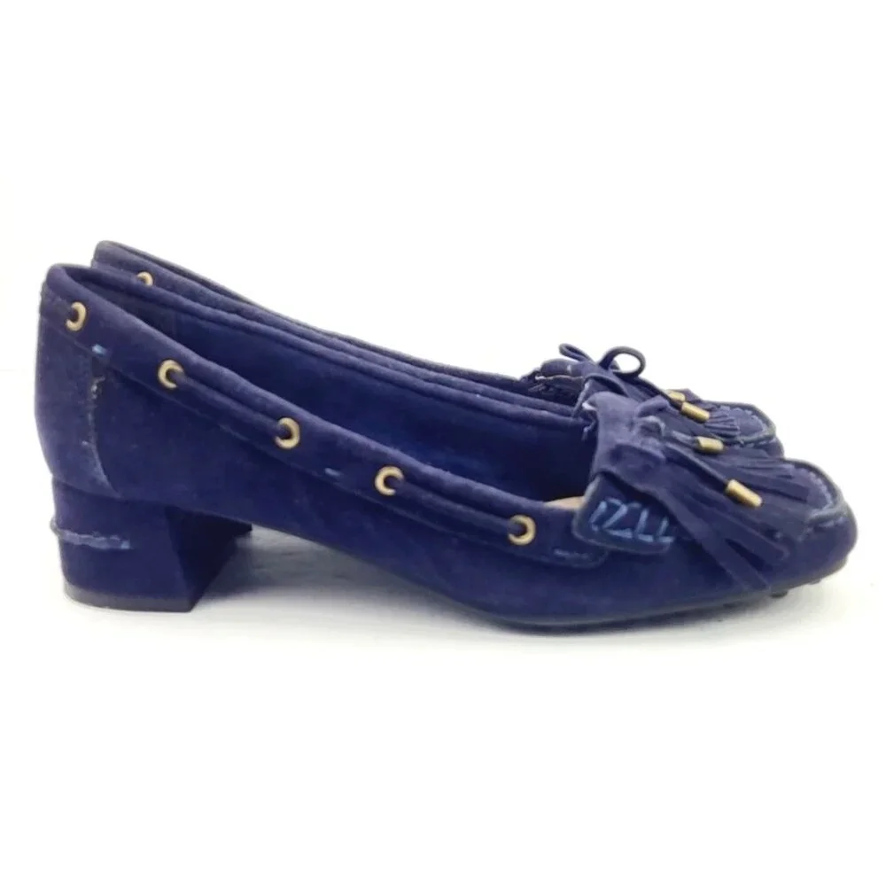 Womens Nine West Blue Block Heeled Tassel Loafers - Size‎ 7